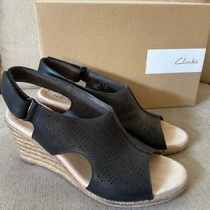 Clarks black leather Wedge